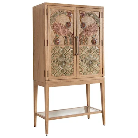 Cameroon Hand-Painted Bar Cabinet with Drinkware Storage and Touch Lighting